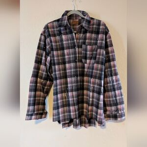 POL Paint Spatter Plaid Button-Up Shirt NIB